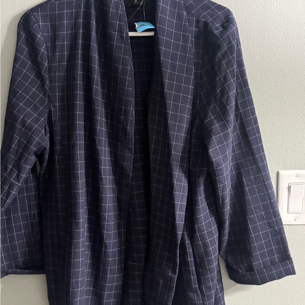 Rachel Zoe Navy Checkered Blazer - Picture 2 of 6